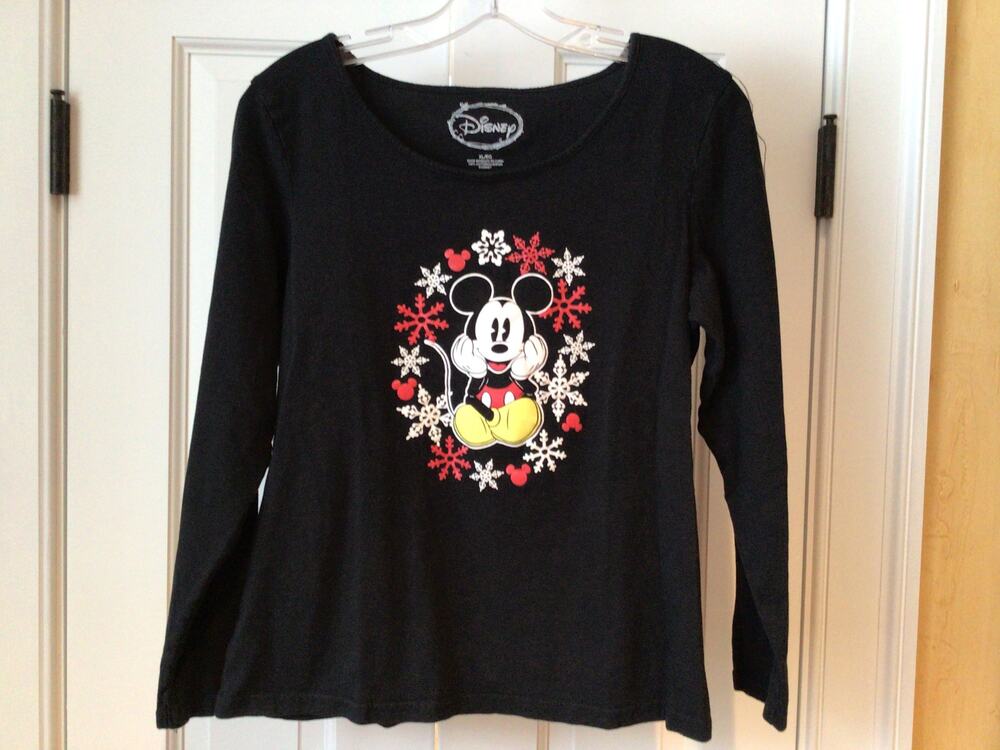 Disney Girl's Micky Mouse Black Long Sleeve Tee Shirt Sz XL